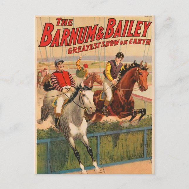 Circus Poster Of Jockeys On Horses Jumping A Hedge Postcard (Front)