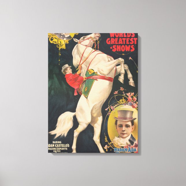 Circus Poster Of Madam Ada Castello On A Horse Canvas Print (Front)