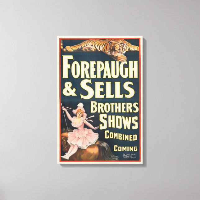 Circus Poster Of Tiger And Woman On Horseback Canvas Print (Front)