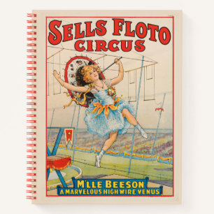 Circus Poster Of Tight-Rope Walker With A Parasol Notebook