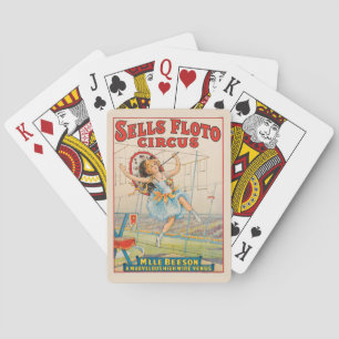 Circus Poster Of Tight-Rope Walker With A Parasol Playing Cards