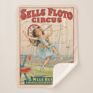 Circus Poster Of Tight-Rope Walker With A Parasol Sherpa Blanket