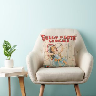 Circus Poster Of Tight-Rope Walker With A Parasol Throw Pillow