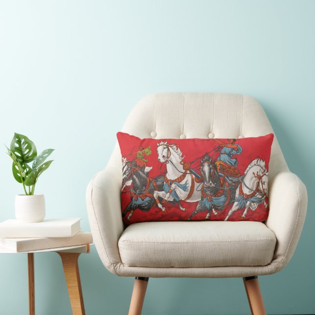 Circus Poster Of Two Men In Chariots Racing Lumbar Pillow (Chair)