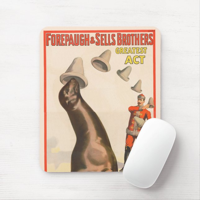Circus Poster Showing A Sea Lion Catching Hats Mouse Pad (With Mouse)