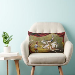 Circus Poster Showing Acrobat Performing On Horse. Lumbar Pillow