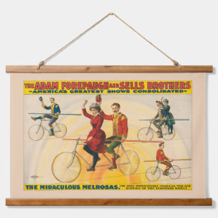 Circus Poster Showing Bicycle Riders On Tightrope Hanging Tapestry