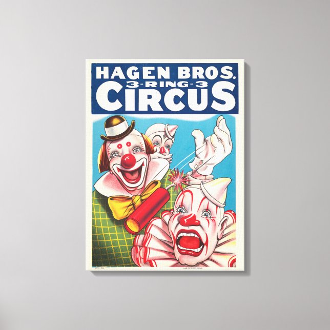 Circus Poster Showing Clown Faces And Fire Cracker Canvas Print (Front)