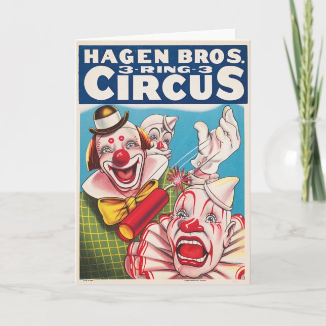 Circus Poster Showing Clown Faces And Fire Cracker Card (Front)