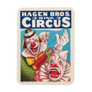 Circus Poster Showing Clown Faces And Fire Cracker Magnet