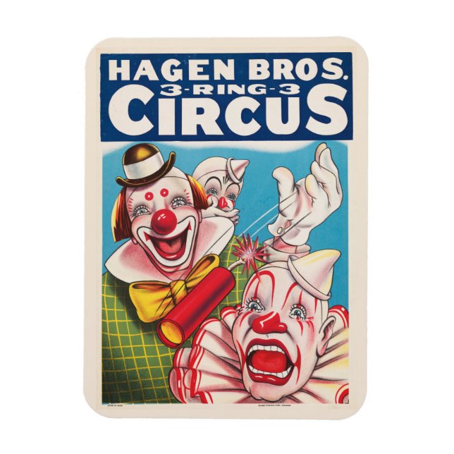 Circus Poster Showing Clown Faces And Fire Cracker Magnet (Vertical)