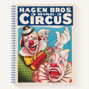 Circus Poster Showing Clown Faces And Fire Cracker Notebook