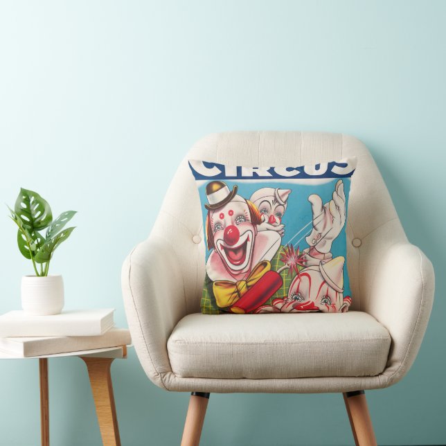 Circus Poster Showing Clown Faces And Fire Cracker Throw Pillow (Chair)