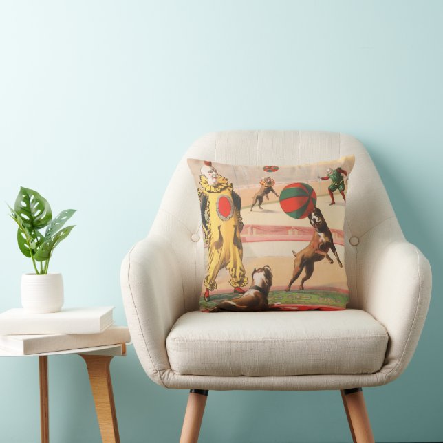Circus Poster Showing Clowns With Performing Dogs Throw Pillow (Chair)