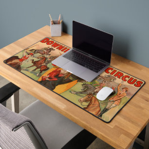 Circus Poster Showing Many Horses Doing Stunts. Desk Mat