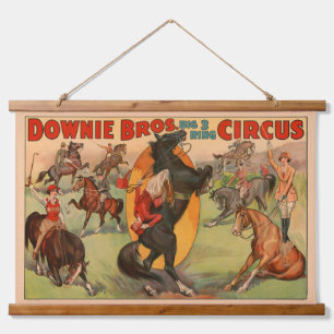 Circus Poster Showing Many Horses Doing Stunts. Hanging Tapestry