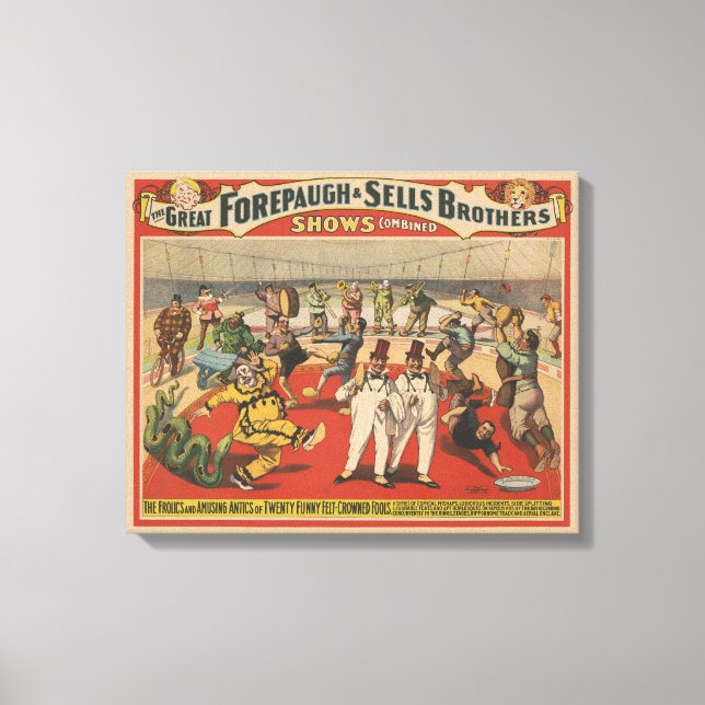 Circus Poster Showing The Amusing Antics Of Clowns Canvas Print (Front)