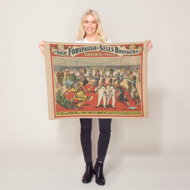 Circus Poster Showing The Amusing Antics Of Clowns Fleece Blanket (In Situ)