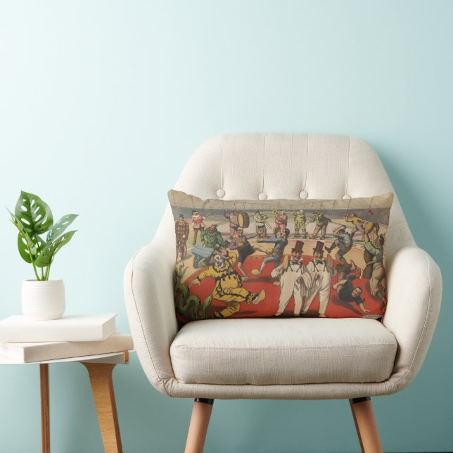 Circus Poster Showing The Amusing Antics Of Clowns Lumbar Pillow (Chair)