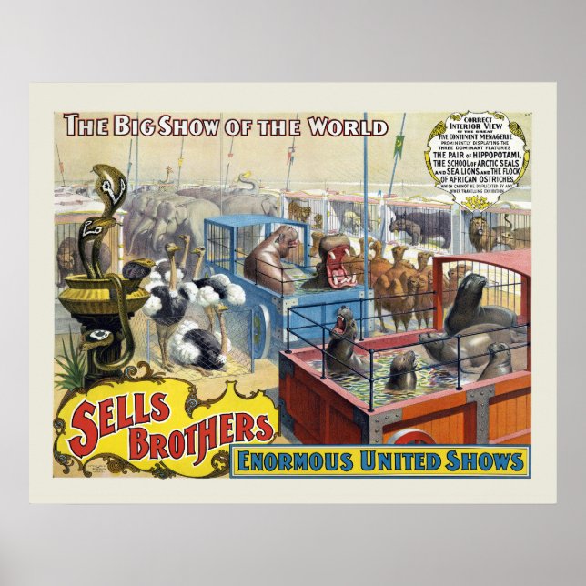 Circus Poster Showing Wild Animals In Cages (Front)