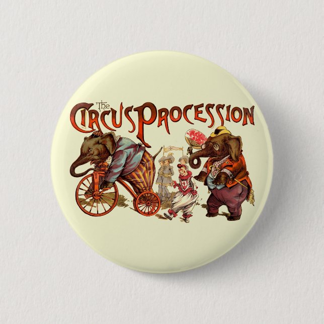 Circus Procession Elephant Antique Art 2 Inch Round Button (Front)