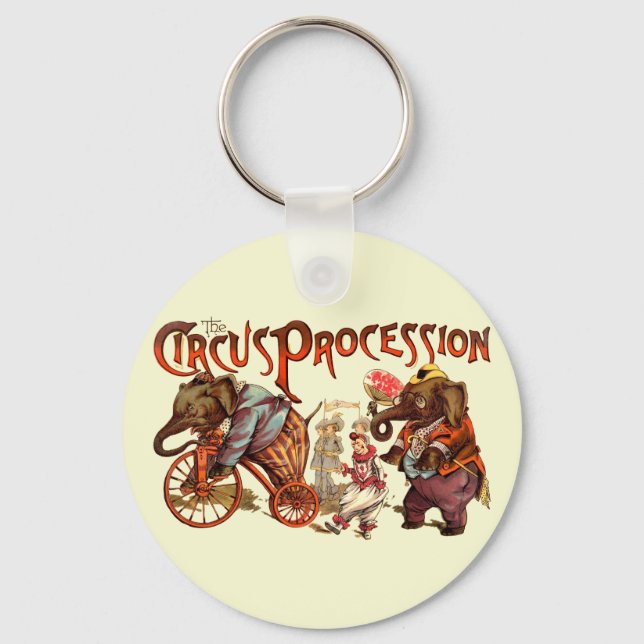 Circus Procession Elephant Antique Art Keychain (Front)