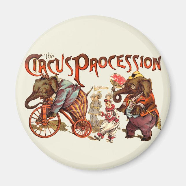 Circus Procession Elephant Antique Art Magnet (Front)