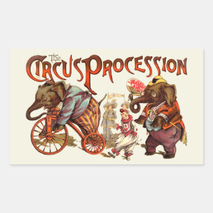 Circus Procession Elephant Antique Art Sticker