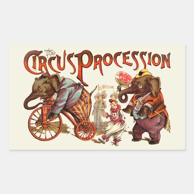 Circus Procession Elephant Antique Art Sticker (Front)