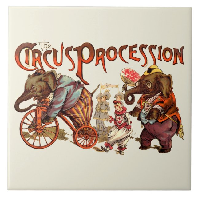 Circus Procession Elephant Antique Art Tile (Front)