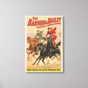 Circus Races With Men Straddling Two Horses. Canvas Print