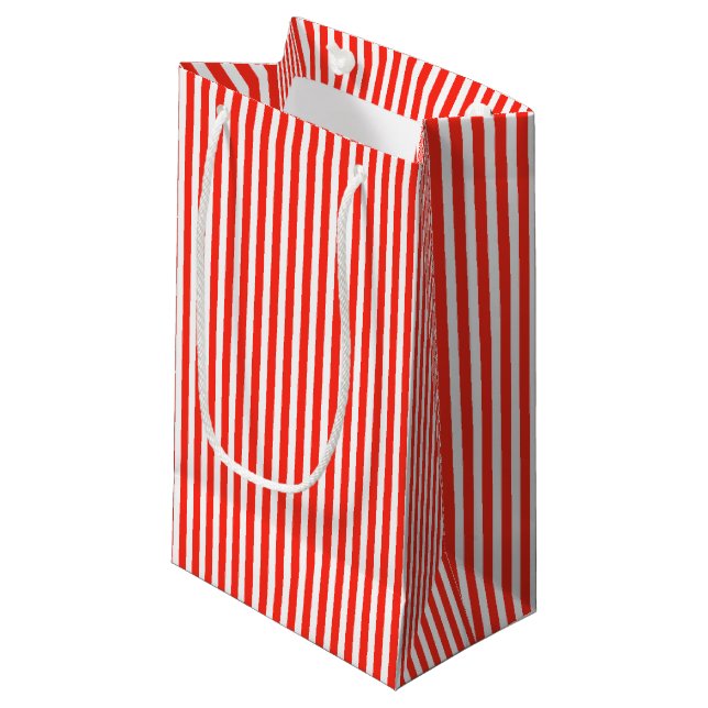 Circus Red and White Cabana Stripes Small Gift Bag (Front Angled)