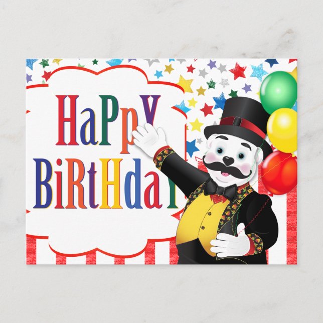Circus Ringmaster Polar Bear Kids Birthday Postcard (Front)