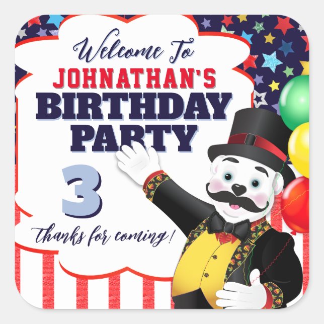 Circus Ringmaster Polar Bear Thank You Square Sticker (Front)