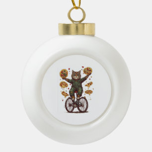 Circus Snack Cat – Funny Food Juggler Cat.png Ceramic Ball Christmas Ornament