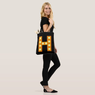 Circus stage marquee bulb letter custom monogram tote bag
