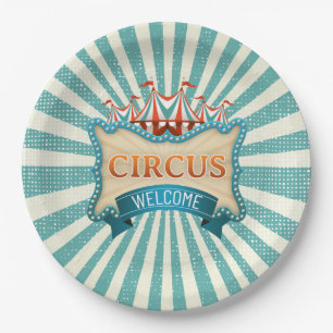Circus Teal Red Tent Birthday Party  Paper Plate