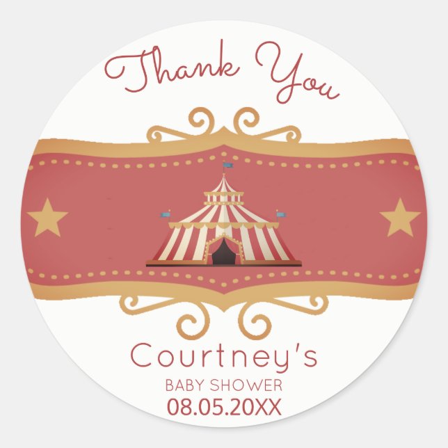 Circus Tent Baby Shower Thank You Favour Classic Round Sticker (Front)