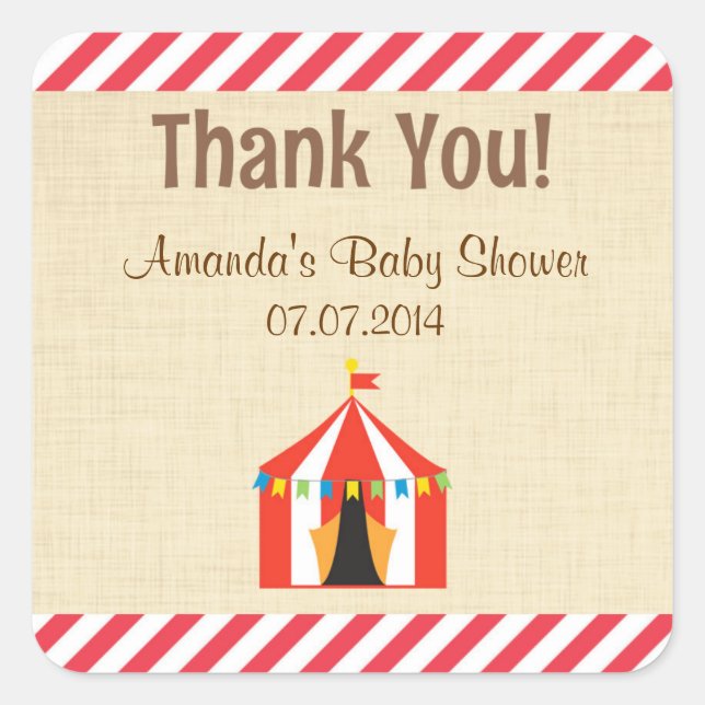 Circus Tent Baby Shower Thank You Stickers (Front)
