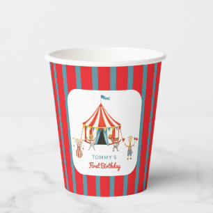 Circus Tent Birthday Party Red Blue Stripes  Paper Cups