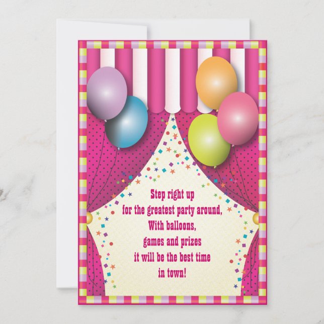 Circus Tent Carnival Girls Birthday Party Invitation (Front)
