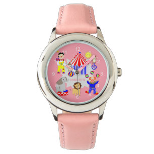 Circus Tent Cartoon Clowns & Animals Personalized  Watch