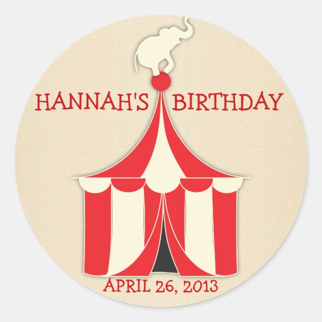 Circus Tent & Elephant Kids Birthday Party Sticker (Front)