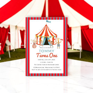 Circus Tent Red Blue Birthday Invite