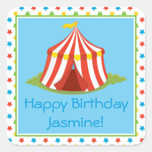 Circus Theme Big Top Tent Personalized Square Sticker