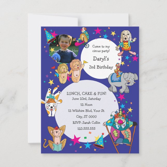Circus Theme Children's Birthday Party Invitation (Front)