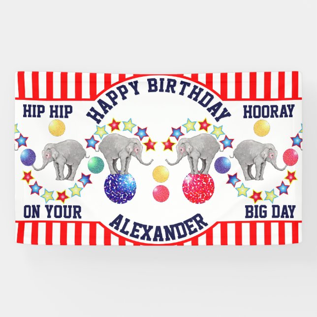 Circus Theme Elephant Birthday Party Banner (Horizontal)