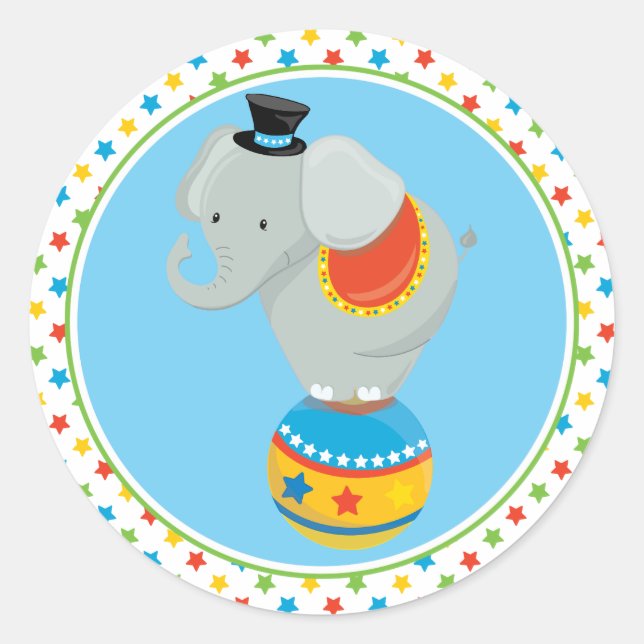 Circus Theme | Elephant on Circus Ball Classic Round Sticker (Front)