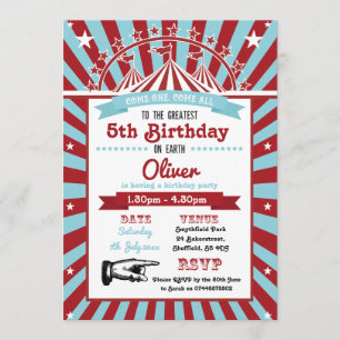 Circus themed birthday party invitation