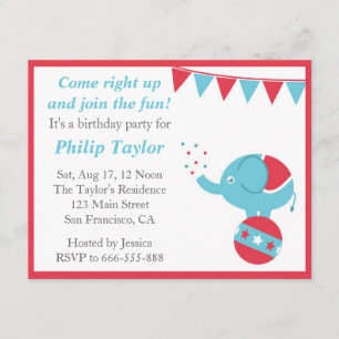 Circus Themed Birthday Party with Cute Elephant Invitation